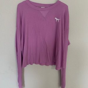 PINK Cropped waffle knit top